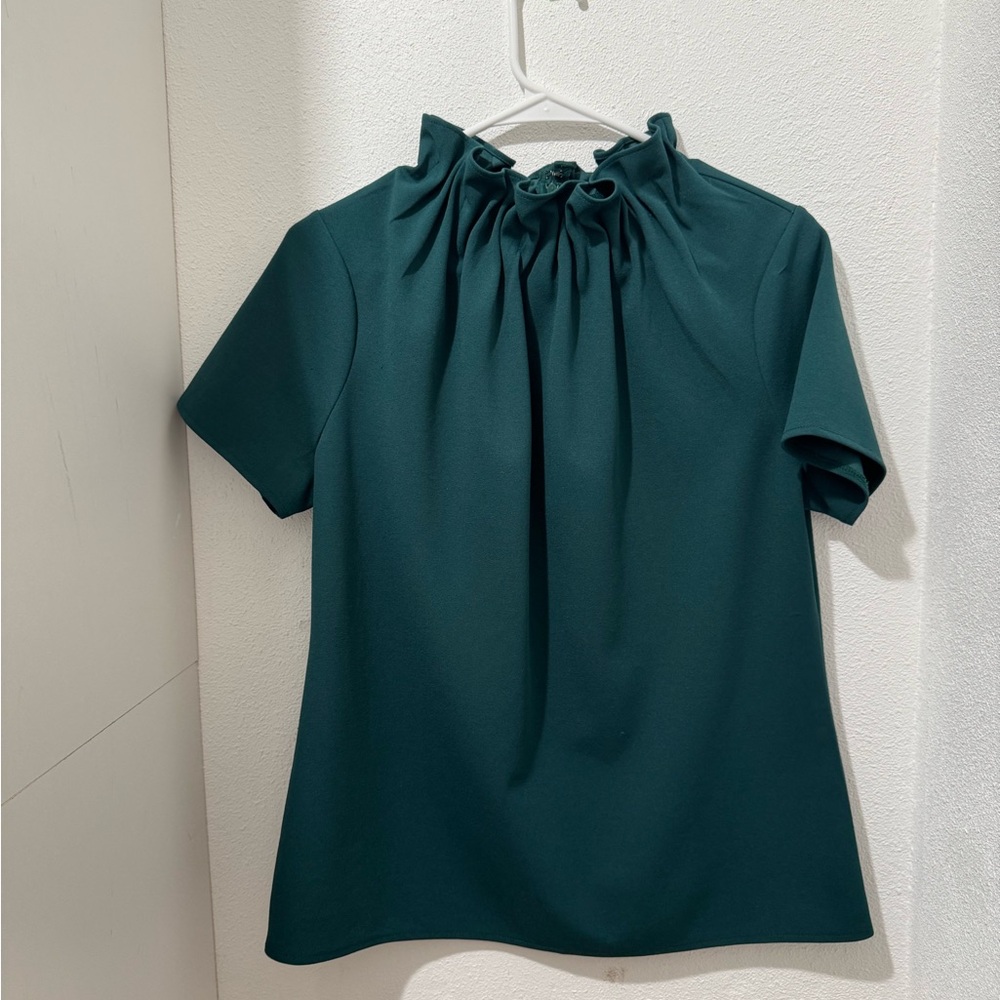 Ann Taylor Teal Gathered Neck Blouse
